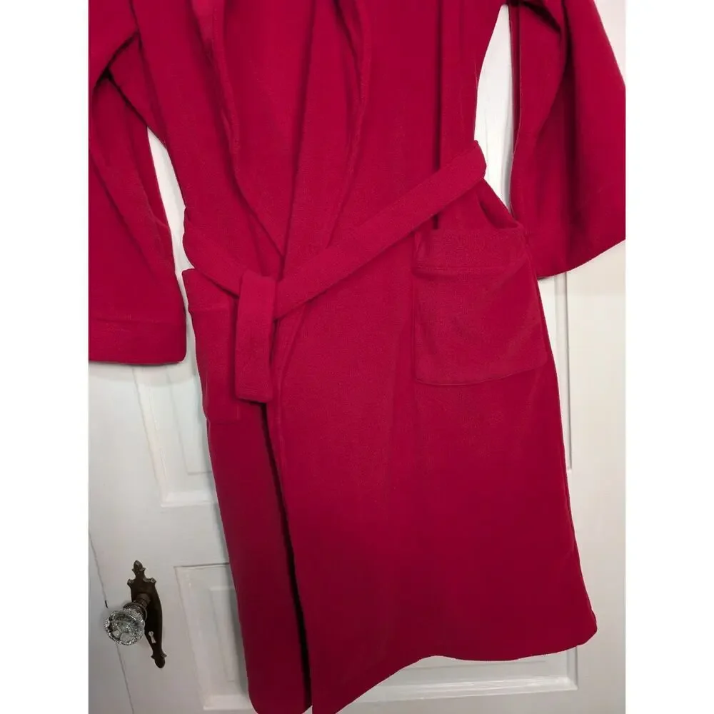 LL BEAN Red Fleece Long Robe + Tie Pockets Shawl Collar KIDS L(14/16)(904)